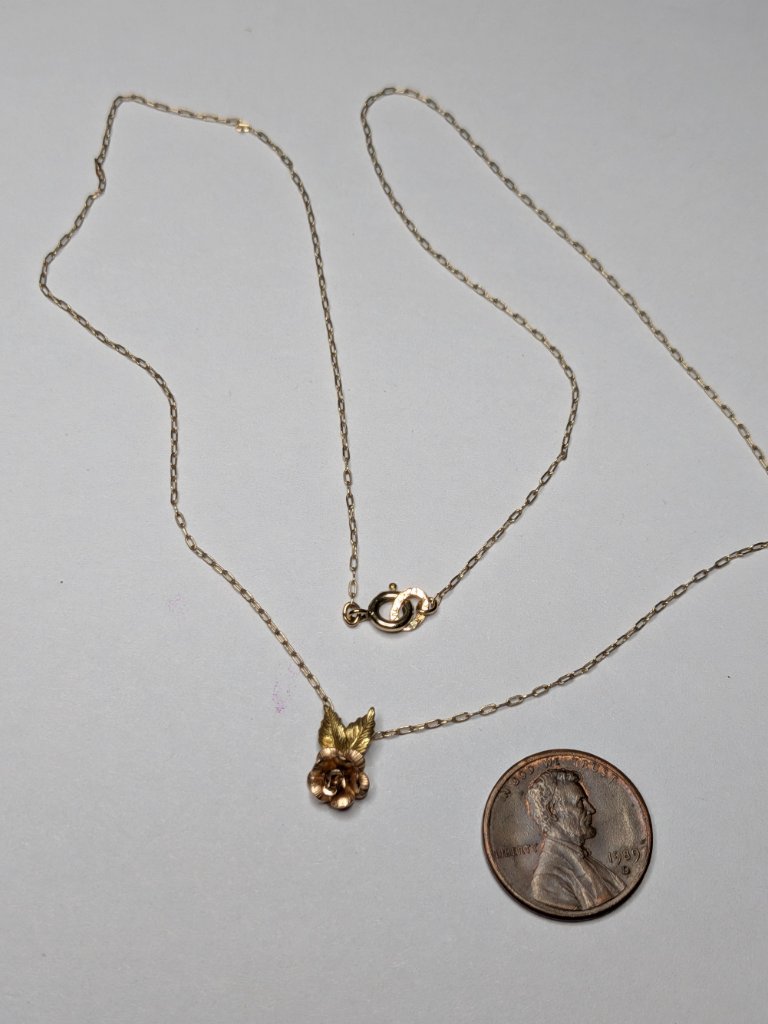 Vintage Krementz Twotone Rose Necklace Vintage Krementz Twotone Rose Necklace